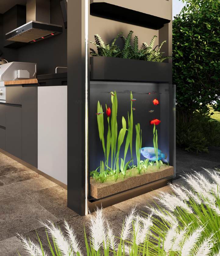 Ecological fish pond feature